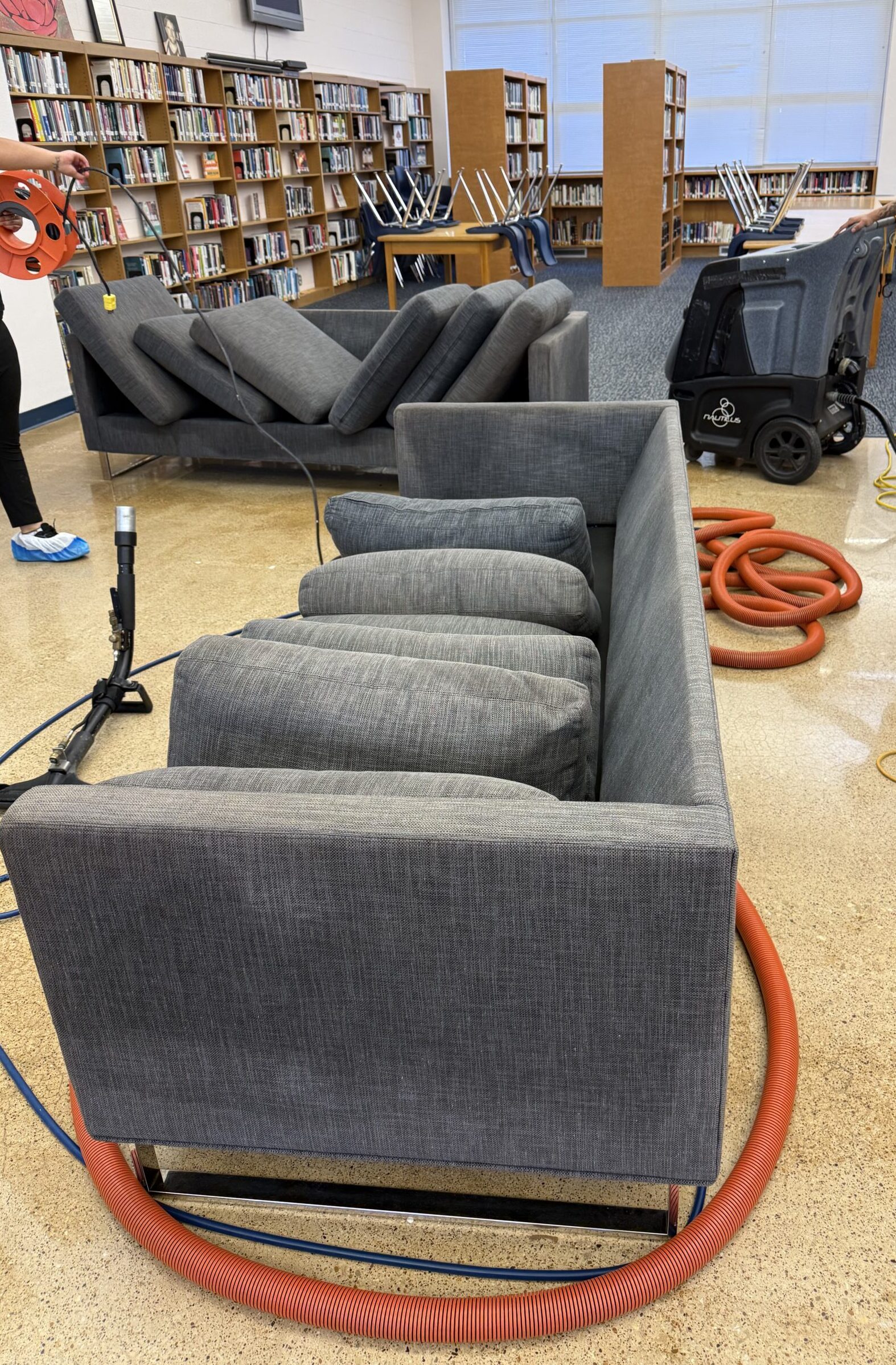 Dallas commercial upholstery cleaning with rows of office task chairs