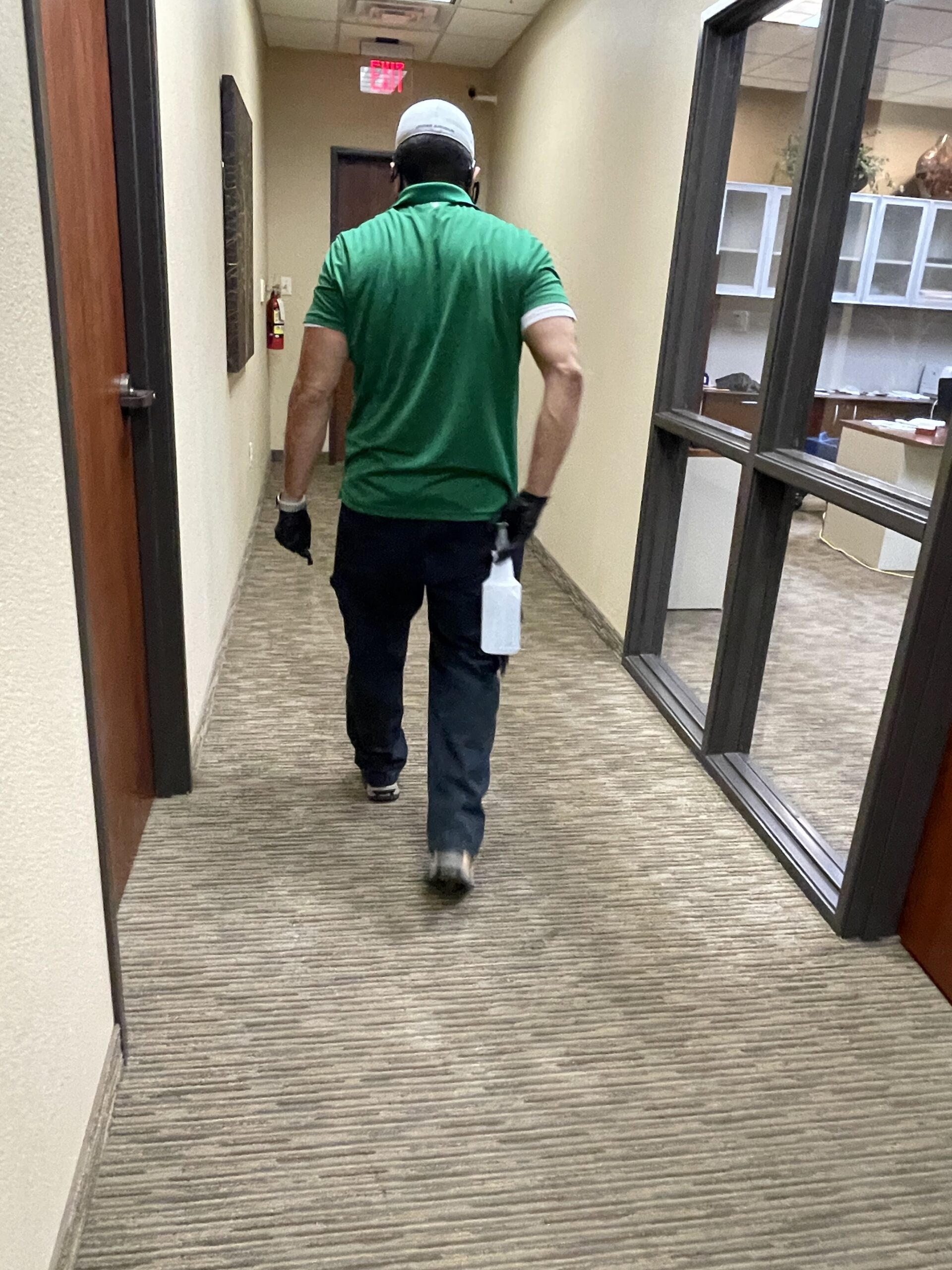 Final QA walkthrough with property manager after Dallas commercial carpet cleaning